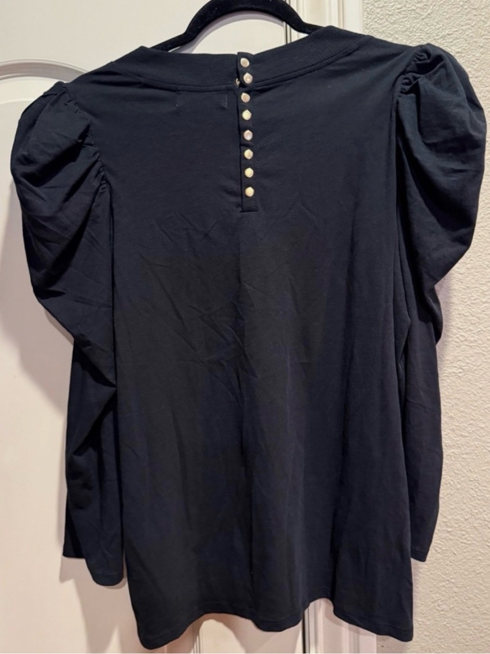NWT Anthropologie by Nation Los Angeles Black Pima Cotton Puff Long Sleeve Top - Picture 3 of 3